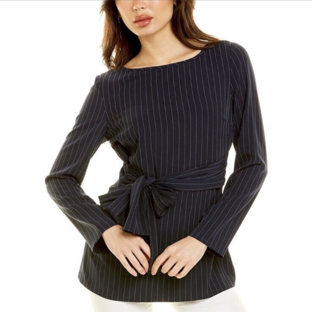 NWT - St John Navy Pinstripe Blouse XS